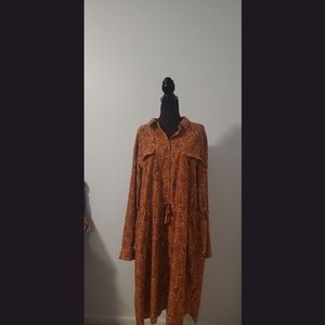 EVRI SIZE 4X BROWN/PINK/PURPLE DRESS WITH DRAWSTRING WAIST